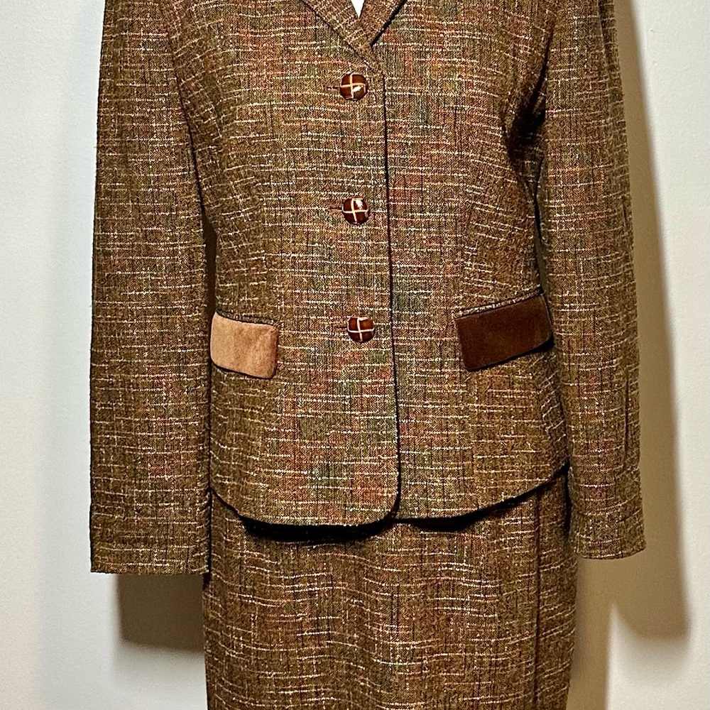 Elegant Brown Women's Jacket & Skirt Set